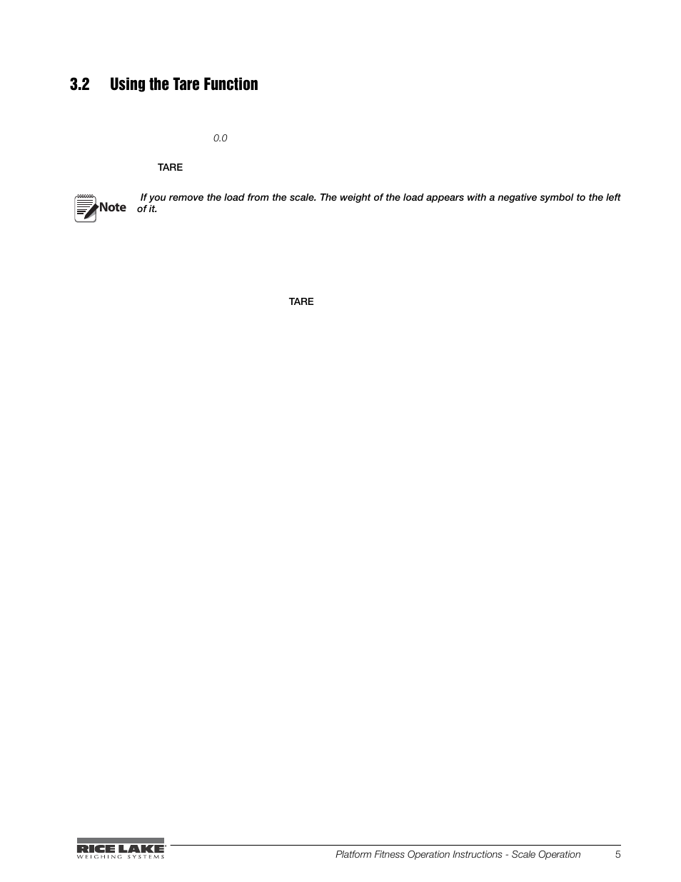 2 using the tare function | Rice Lake Legal For Trade Platform/Fitness Scale - Rice Lake Dietary Fitness Scale Operating Instructions User Manual | Page 9 / 16