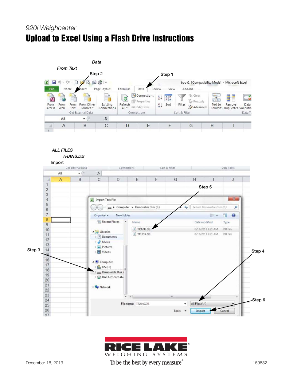 Rice Lake Livestock Solutions - 920i Weighcenter Addendum - Upload to Excel using a Flash Drive User Manual | 4 pages
