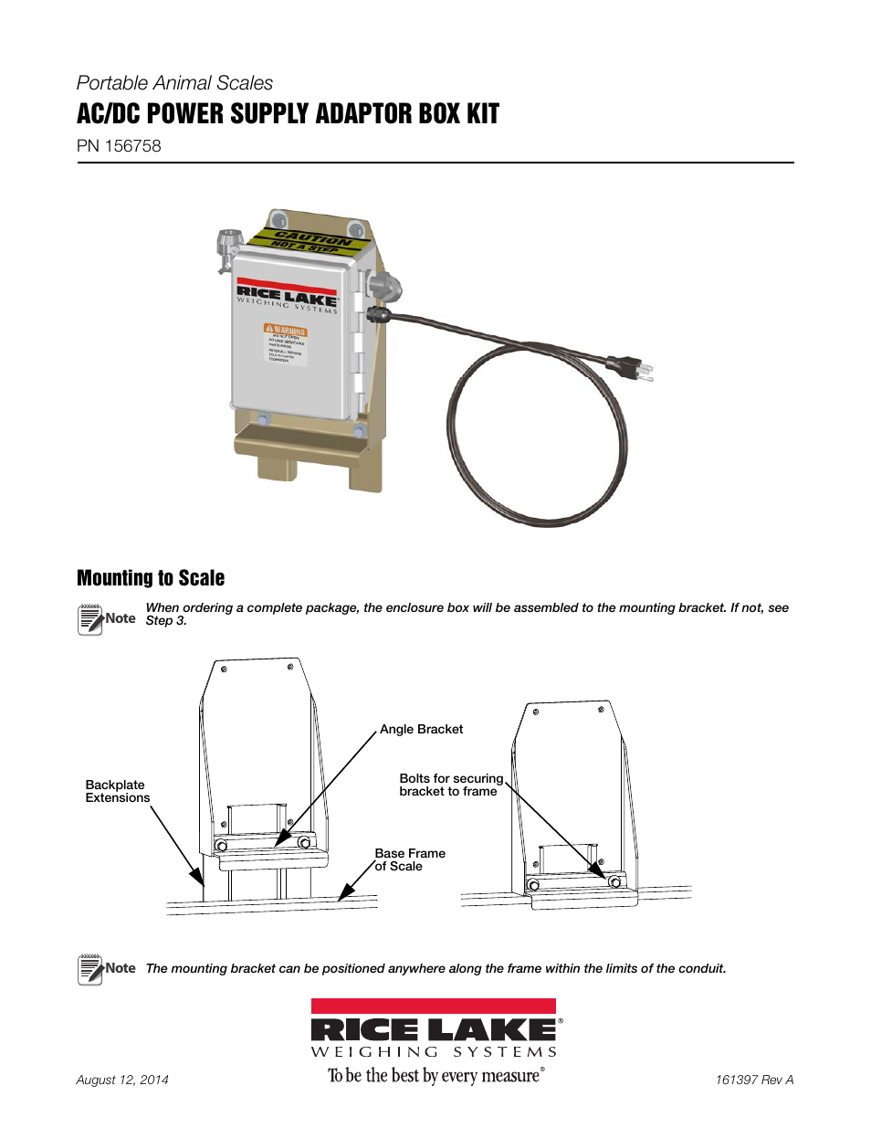 Rice Lake Livestock Solutions - AC/DC Power Supply Adapter Box Kit User Manual | 4 pages