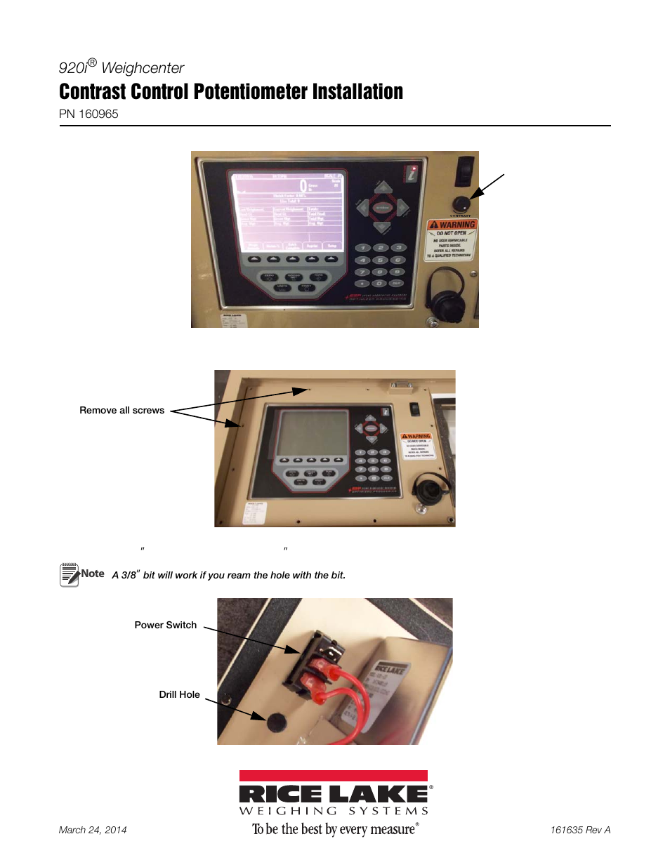 Rice Lake Livestock Solutions - Contrast Control Installation for 920i Weighcenter User Manual | 4 pages
