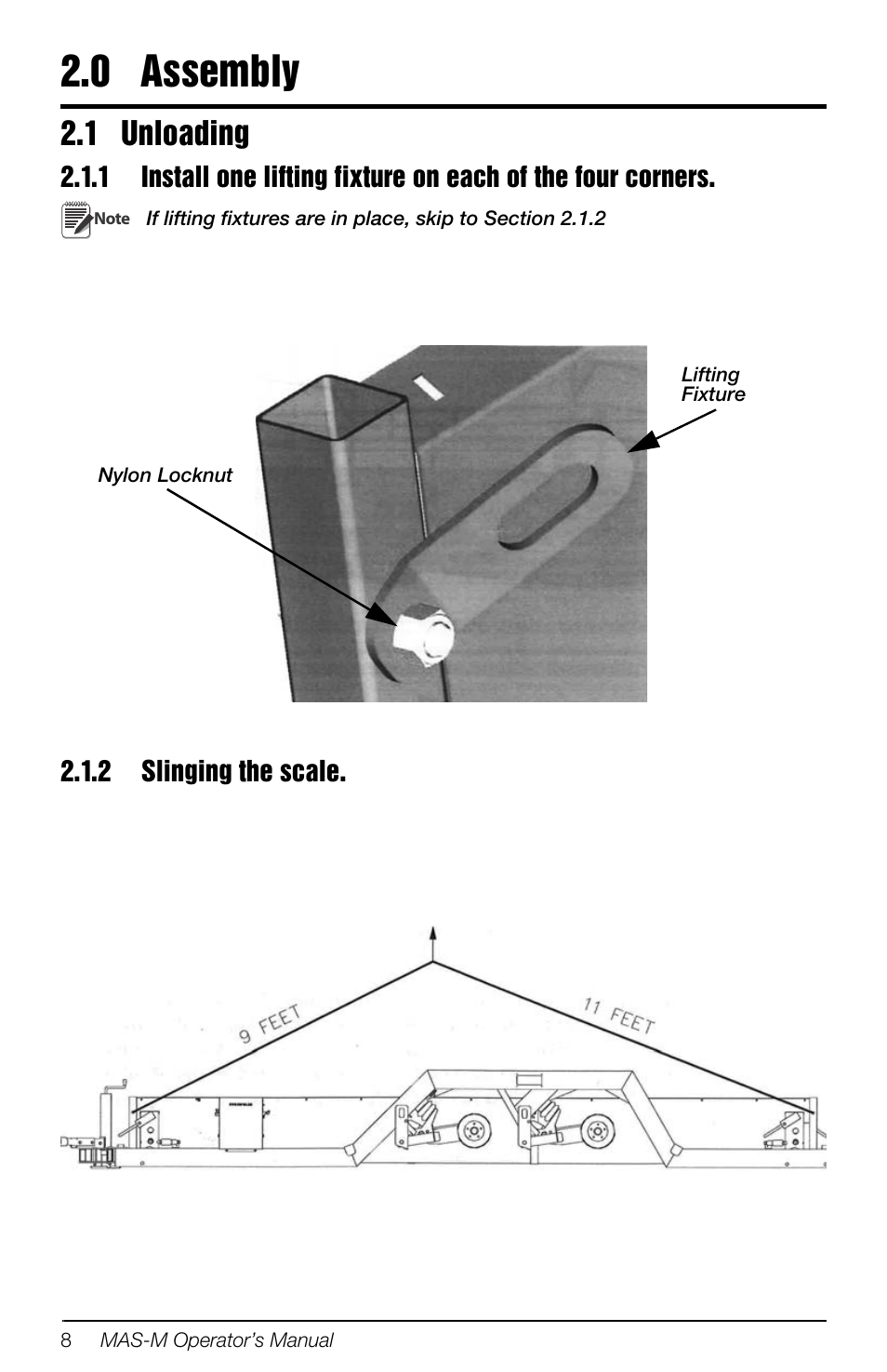 0 assembly, 1 unloading, 2 slinging the scale | Assembly, Slinging the scale | Rice Lake Mobile Group Animal Scale - MAS-M - Operators Manual User Manual | Page 12 / 48