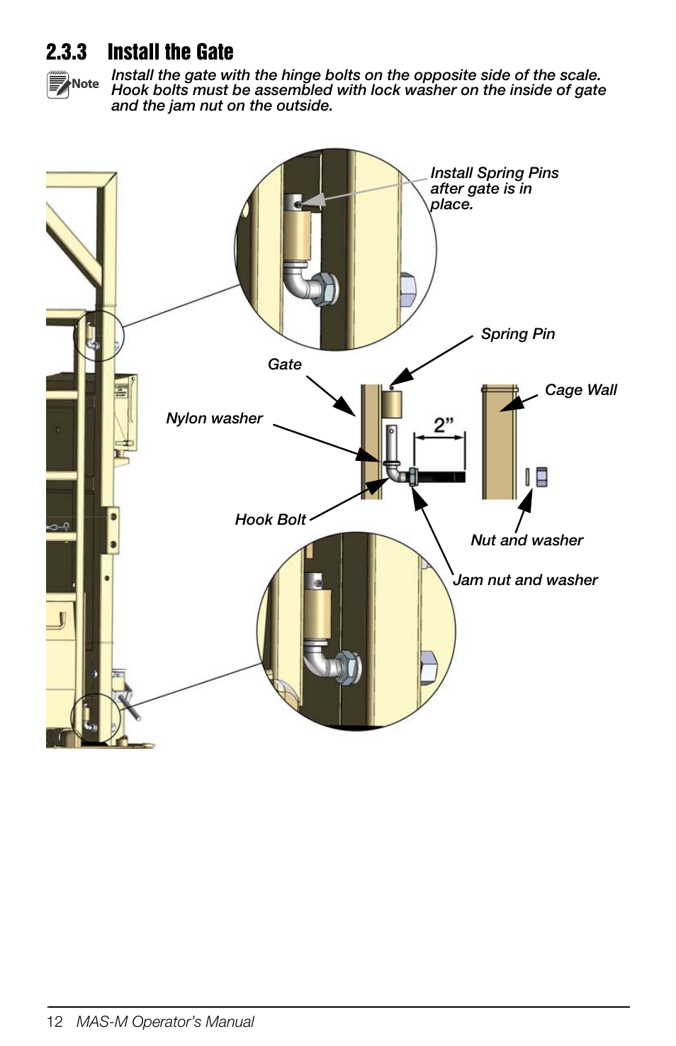 3 install the gate, Install the gate | Rice Lake Mobile Group Animal Scale - MAS-M - Operators Manual User Manual | Page 16 / 48