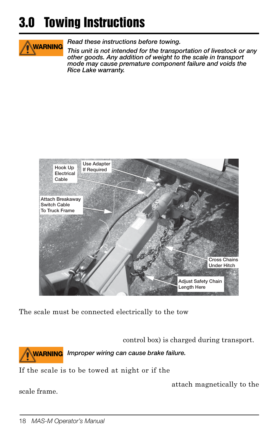 0 towing instructions, Towing instructions | Rice Lake Mobile Group Animal Scale - MAS-M - Operators Manual User Manual | Page 22 / 48