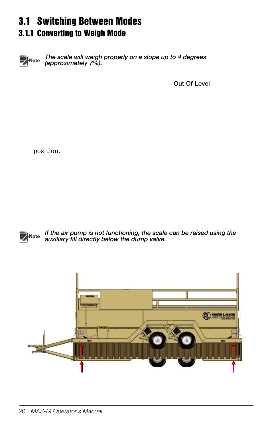 1 switching between modes, 1 converting to weigh mode, Converting to weigh mode | Rice Lake Mobile Group Animal Scale - MAS-M - Operators Manual User Manual | Page 24 / 48