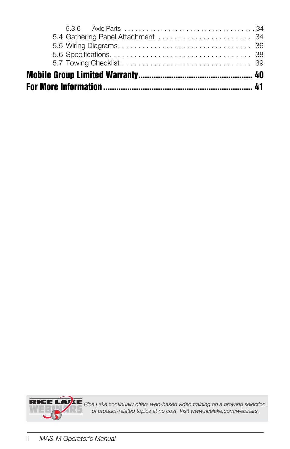Mobile group limited warranty for more information | Rice Lake Mobile Group Animal Scale - MAS-M - Operators Manual User Manual | Page 4 / 48