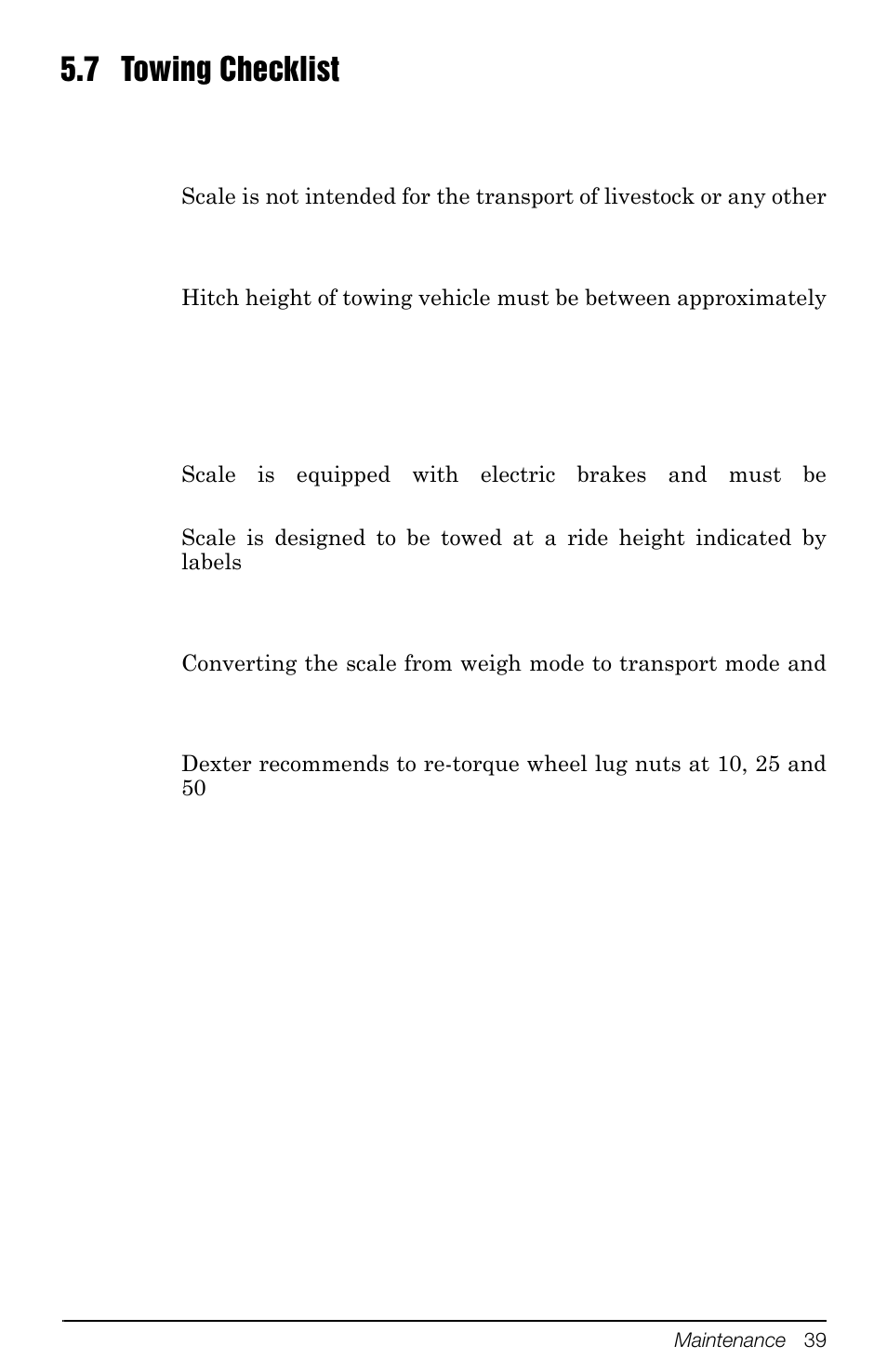 7 towing checklist | Rice Lake Mobile Group Animal Scale - MAS-M - Operators Manual User Manual | Page 43 / 48