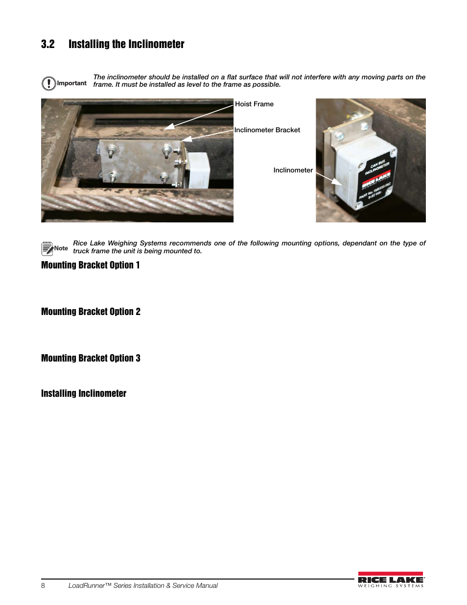2 installing the inclinometer | Rice Lake Loadrunner Dump Truck Systems Kit User Manual | Page 12 / 29