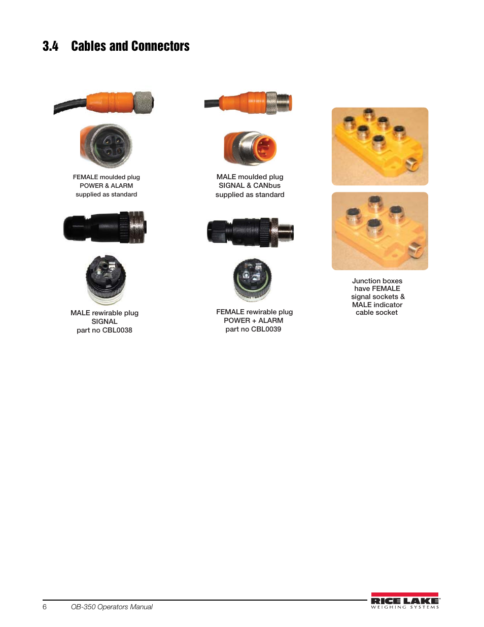 4 cables and connectors | Rice Lake OB-350 Loadrunner Series Onboard Weight Indicator User Manual | Page 10 / 34