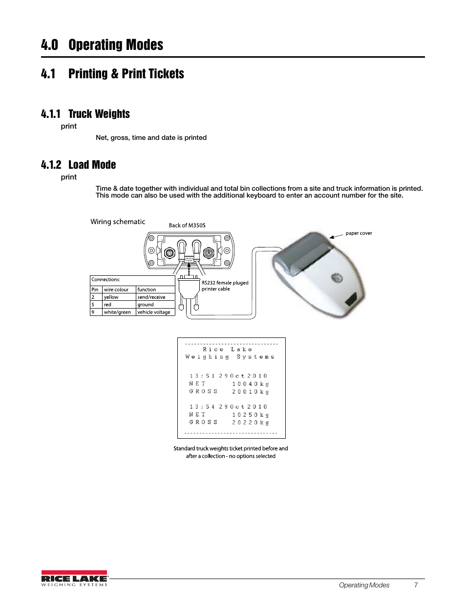 0 operating modes, 1 printing & print tickets, 1 truck weights | 2 load mode | Rice Lake OB-350 Loadrunner Series Onboard Weight Indicator User Manual | Page 11 / 34