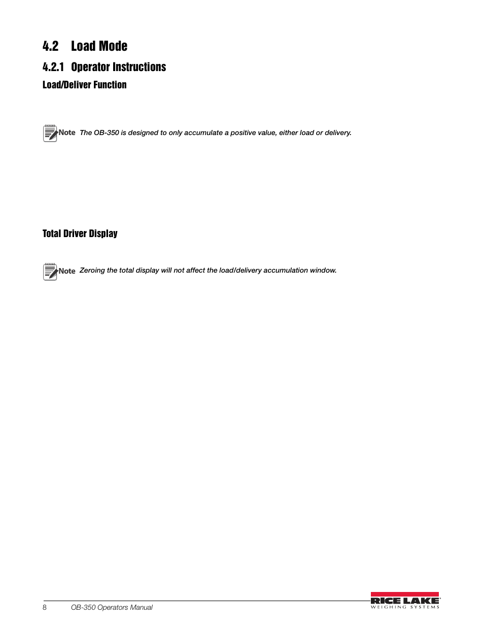 2 load mode, 1 operator instructions | Rice Lake OB-350 Loadrunner Series Onboard Weight Indicator User Manual | Page 12 / 34