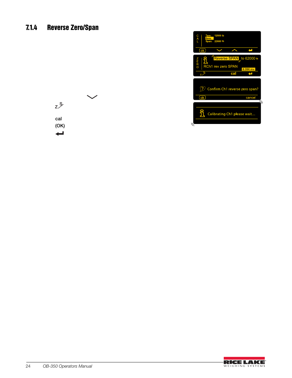 4 reverse zero/span | Rice Lake OB-350 Loadrunner Series Onboard Weight Indicator User Manual | Page 28 / 34