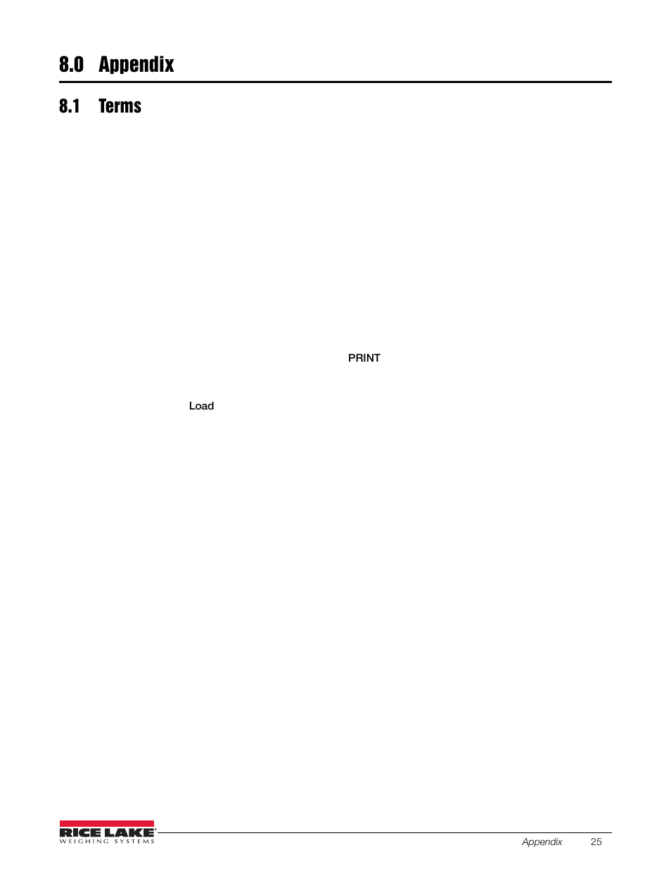 0 appendix, 1 terms | Rice Lake OB-350 Loadrunner Series Onboard Weight Indicator User Manual | Page 29 / 34