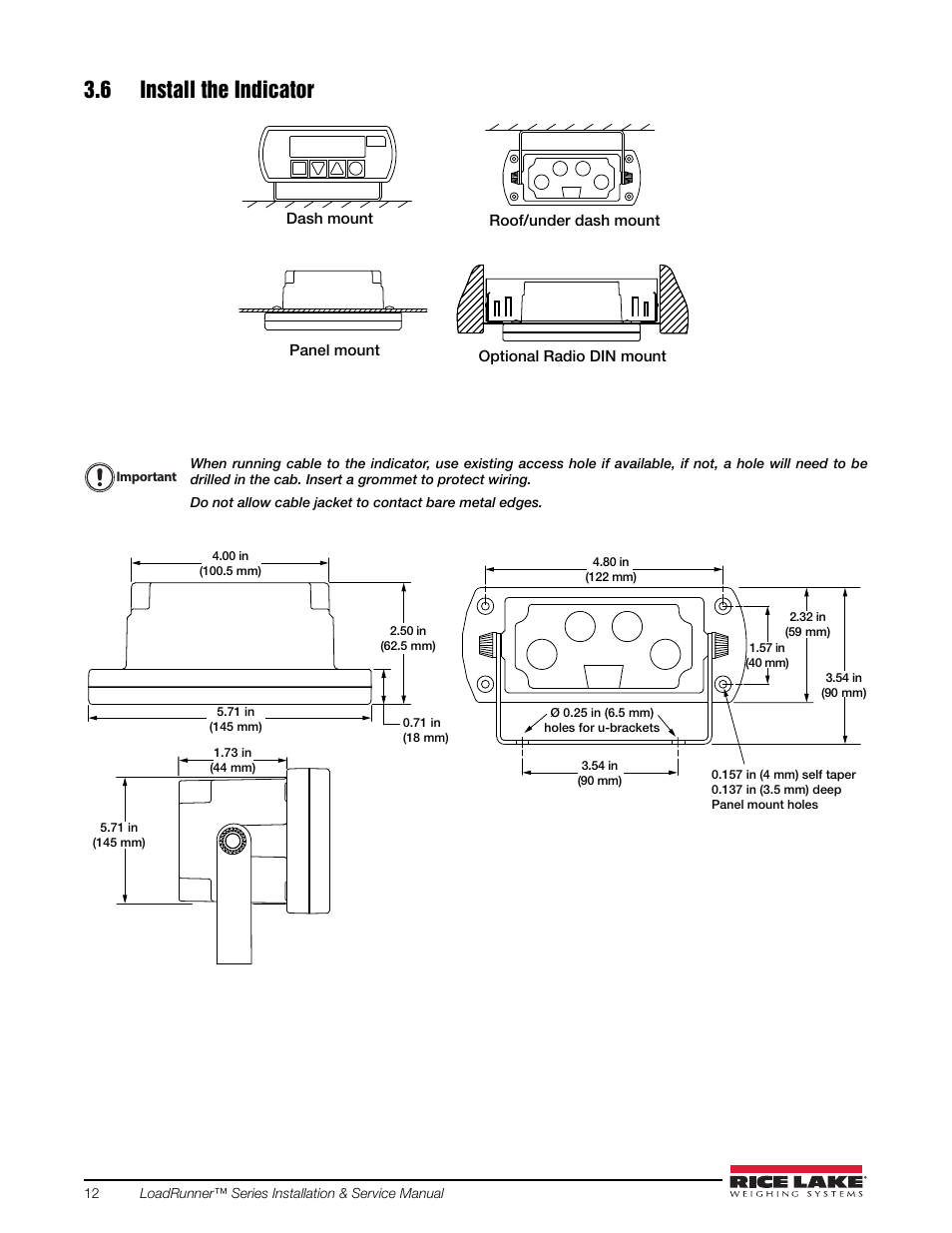 6 install the indicator | Rice Lake Loadrunner Series Onboard Roll-Off Load Pin, 2.5 User Manual | Page 16 / 30