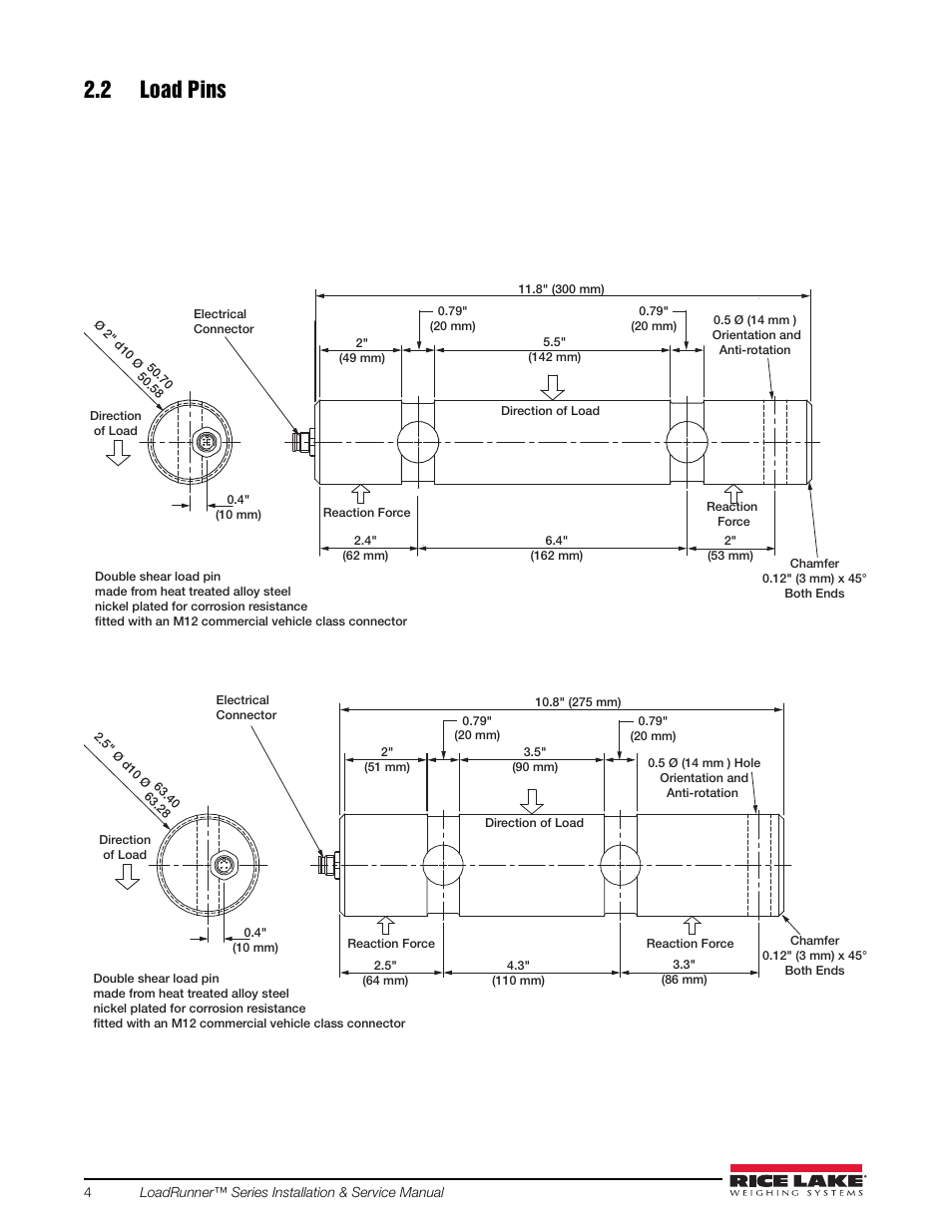 2 load pins | Rice Lake Loadrunner Series Onboard Roll-Off Load Pin, 2.5 User Manual | Page 8 / 30