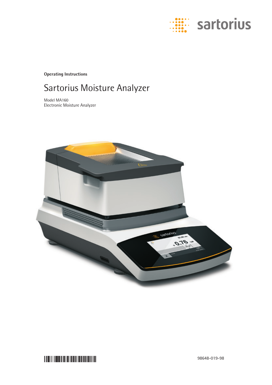 Rice Lake MA160 Sartorius Moisture Analyzer User Manual | 82 pages