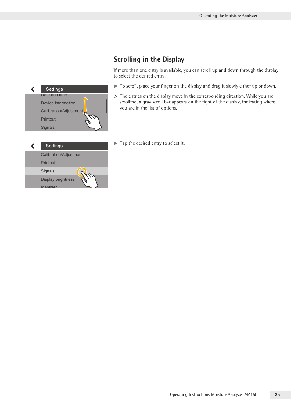 Scrolling in the display | Rice Lake MA160 Sartorius Moisture Analyzer User Manual | Page 25 / 82