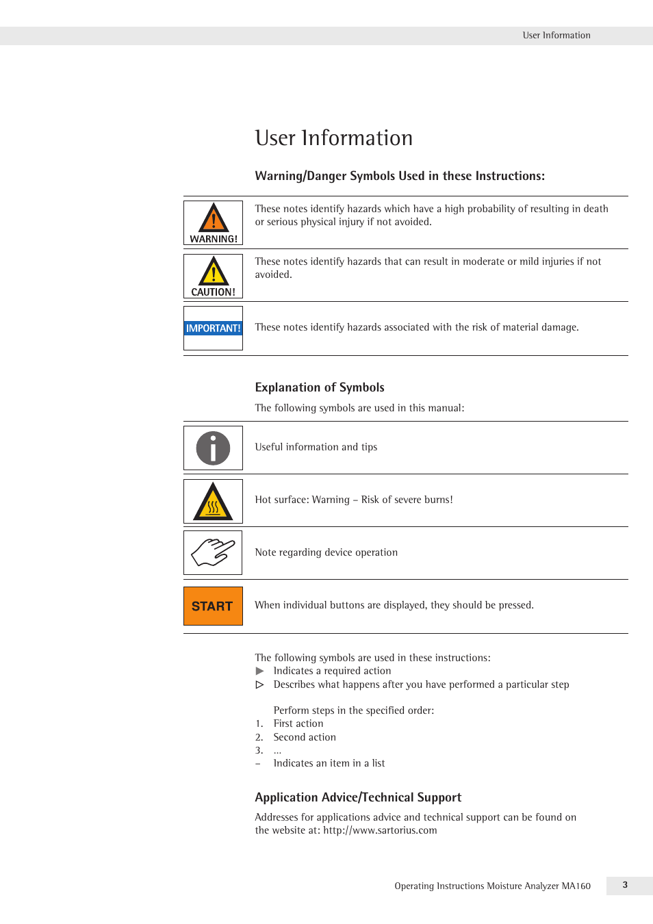 User information | Rice Lake MA160 Sartorius Moisture Analyzer User Manual | Page 3 / 82