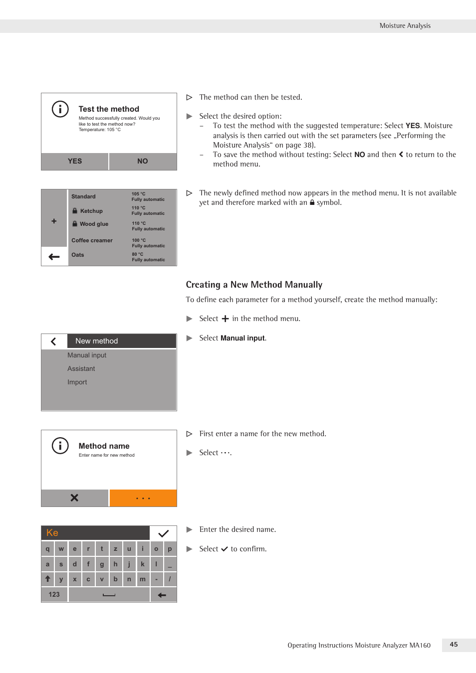 Creating a new method manually | Rice Lake MA160 Sartorius Moisture Analyzer User Manual | Page 45 / 82