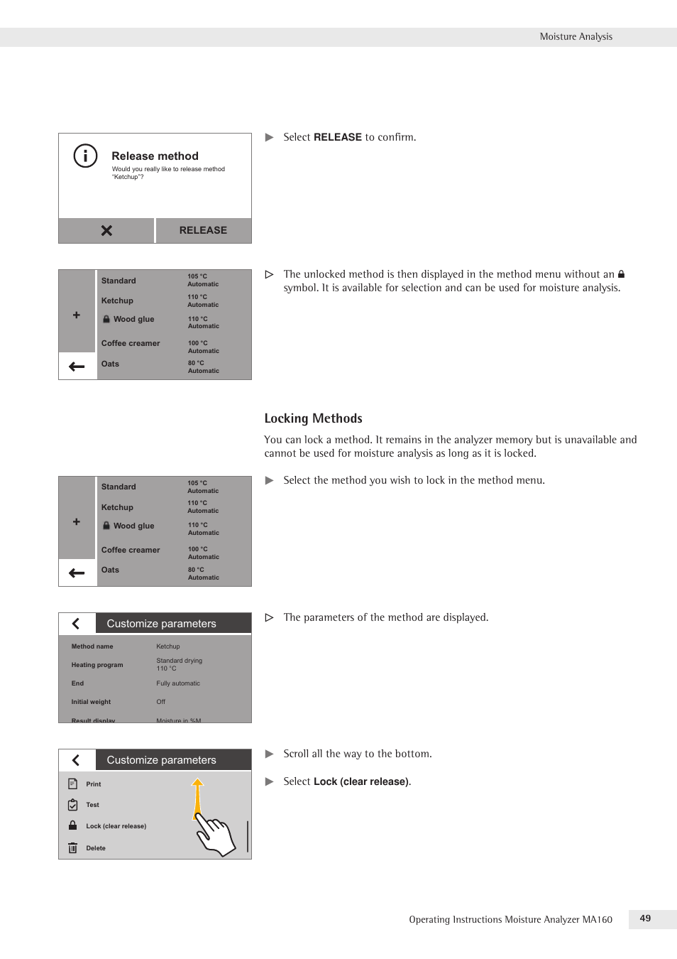 Locking methods | Rice Lake MA160 Sartorius Moisture Analyzer User Manual | Page 49 / 82