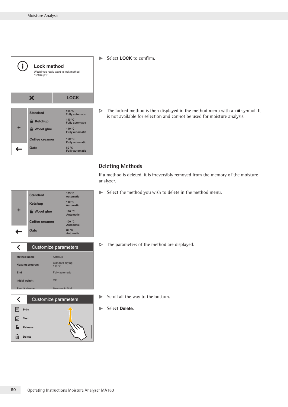 Deleting methods | Rice Lake MA160 Sartorius Moisture Analyzer User Manual | Page 50 / 82