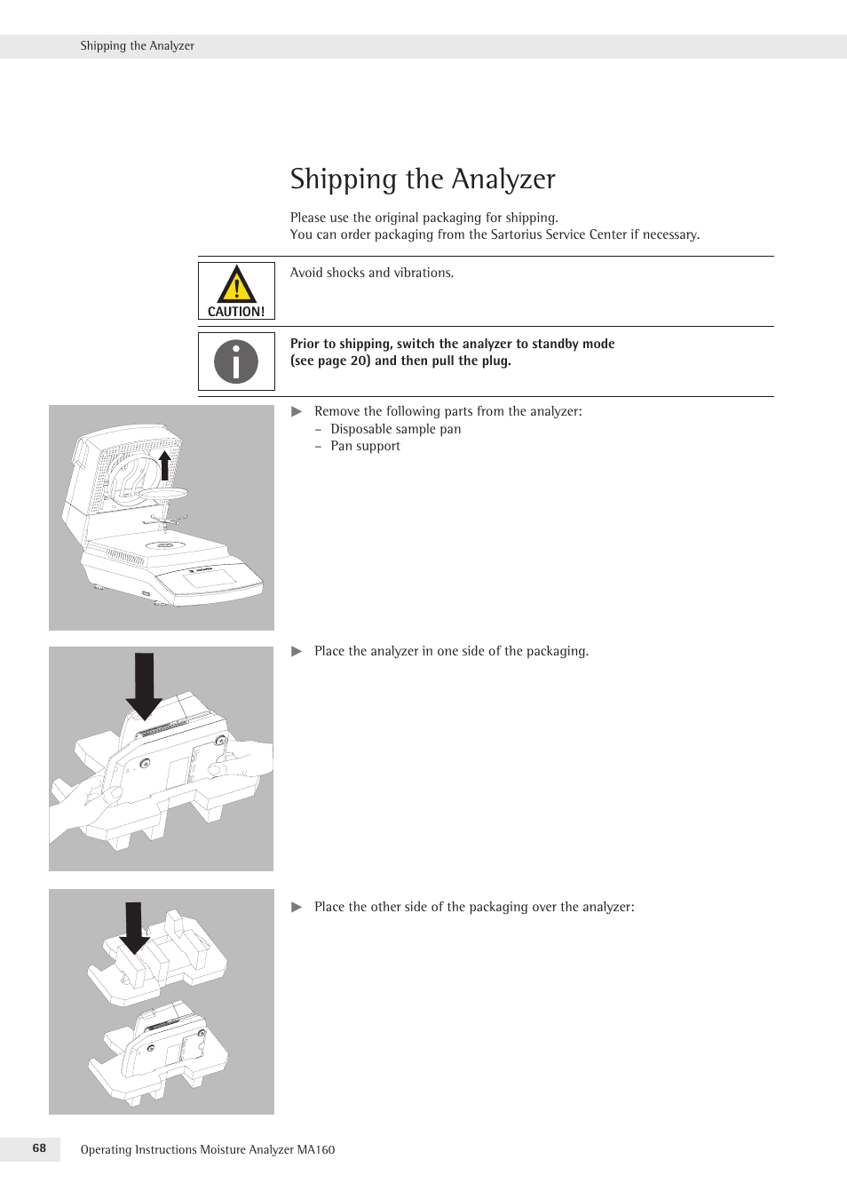 Shipping the analyzer | Rice Lake MA160 Sartorius Moisture Analyzer User Manual | Page 68 / 82