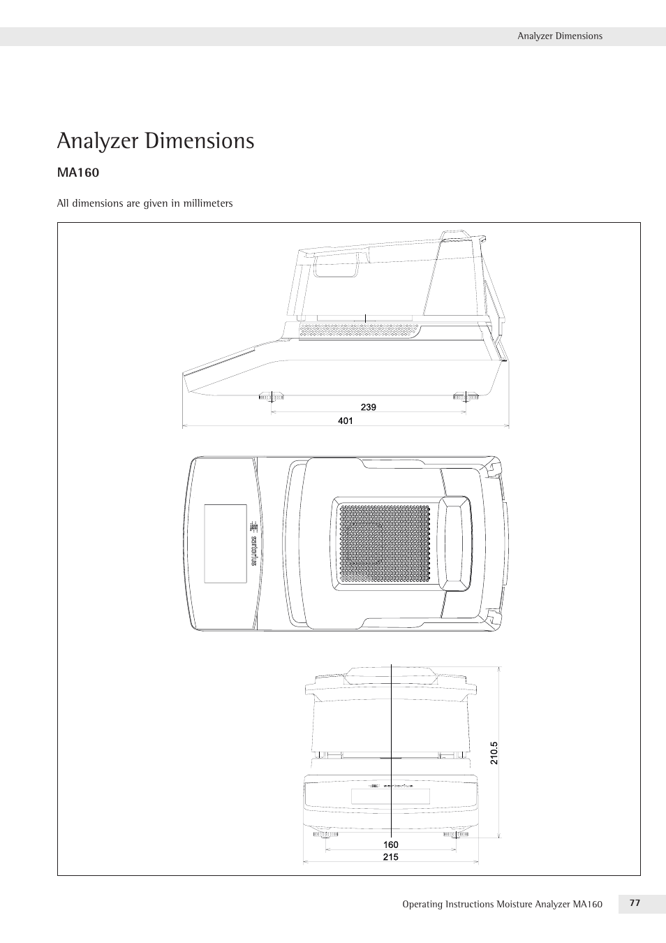 Analyzer dimensions | Rice Lake MA160 Sartorius Moisture Analyzer User Manual | Page 77 / 82