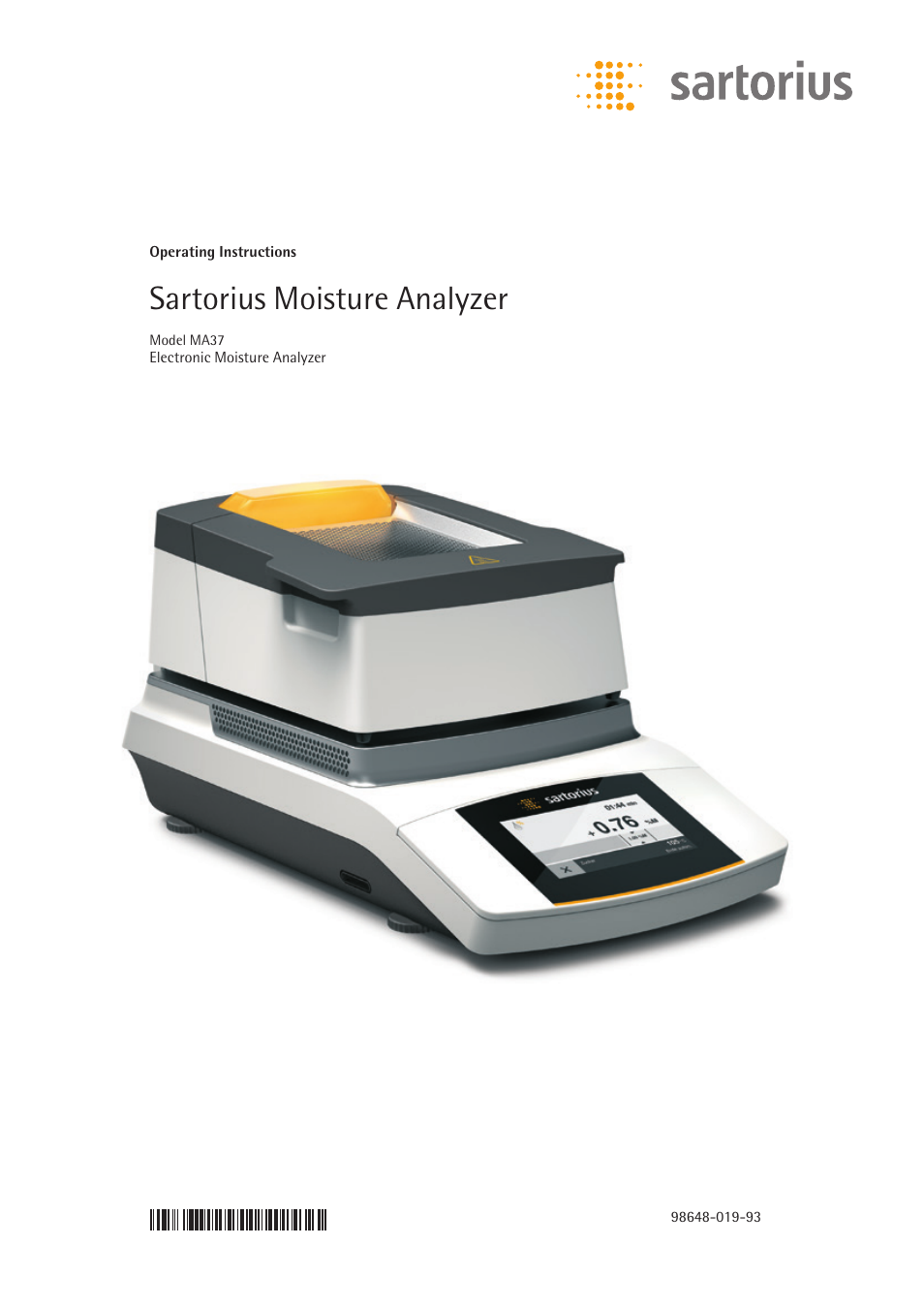 Rice Lake MA37 Sartorius Moisture Analyzer User Manual | 69 pages