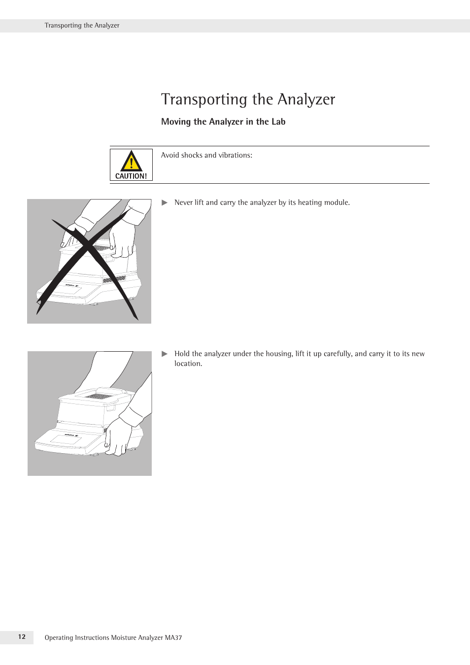 Transporting the analyzer | Rice Lake MA37 Sartorius Moisture Analyzer User Manual | Page 12 / 69