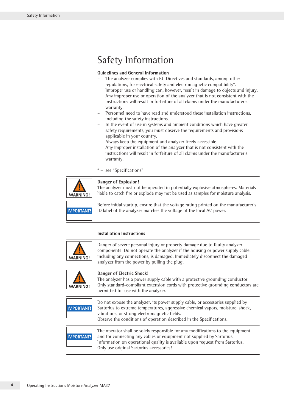 Safety information | Rice Lake MA37 Sartorius Moisture Analyzer User Manual | Page 4 / 69