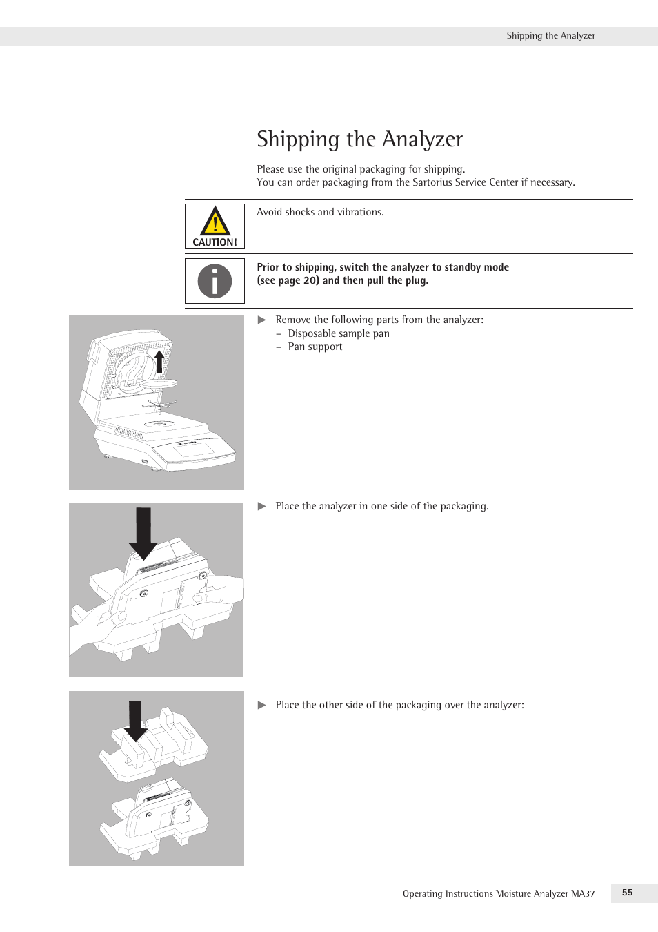 Shipping the analyzer | Rice Lake MA37 Sartorius Moisture Analyzer User Manual | Page 55 / 69