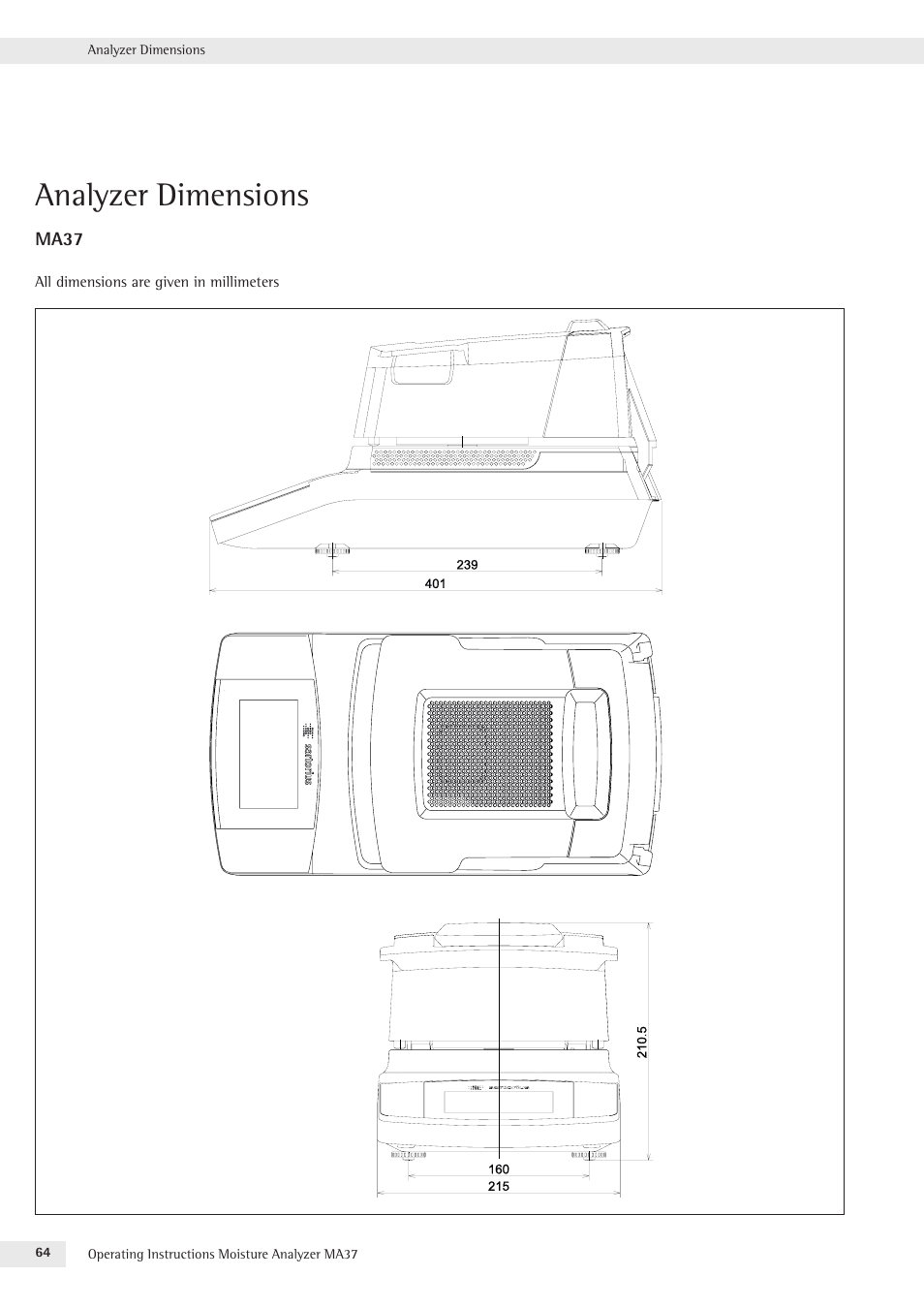 Analyzer dimensions | Rice Lake MA37 Sartorius Moisture Analyzer User Manual | Page 64 / 69