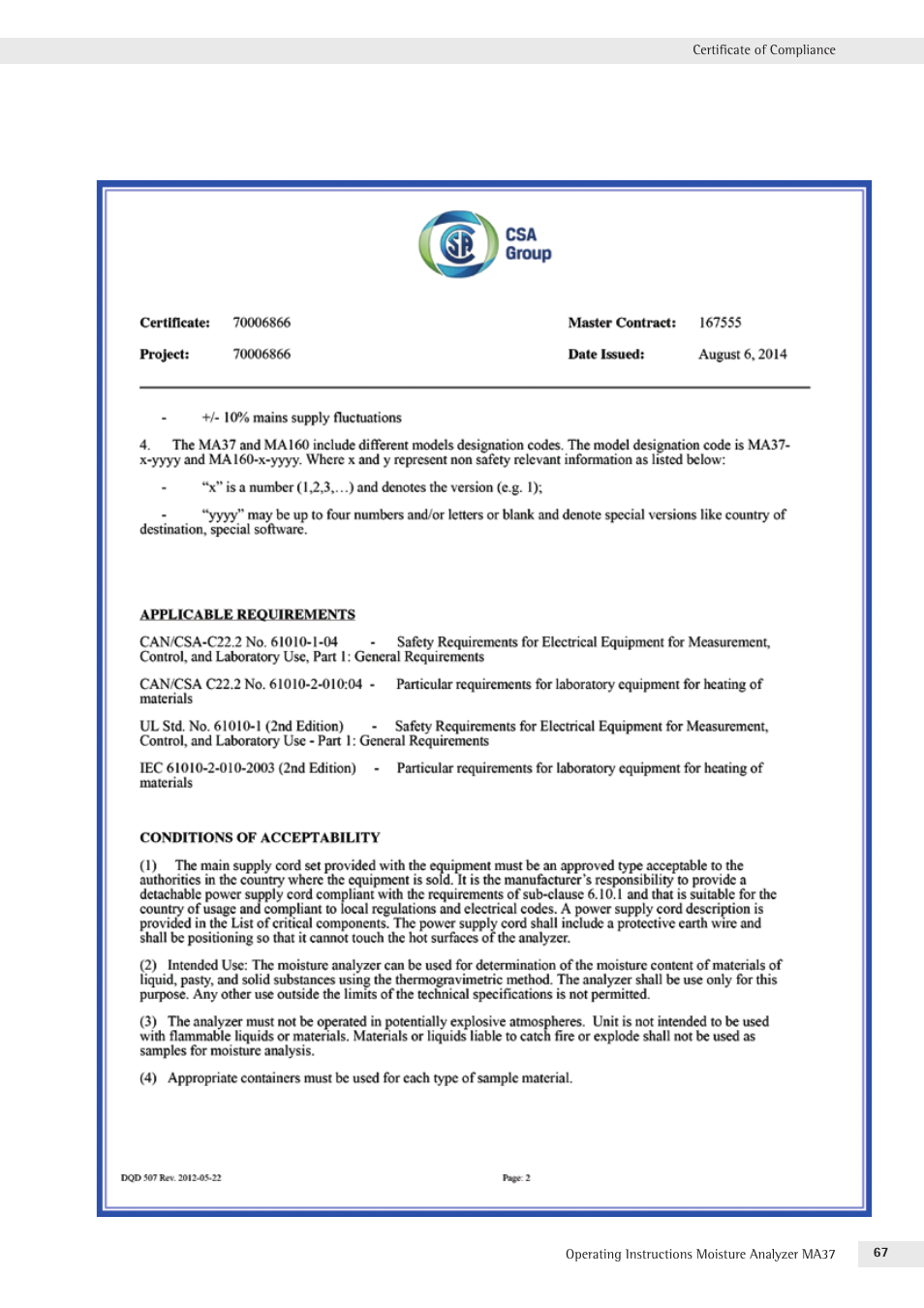 Rice Lake MA37 Sartorius Moisture Analyzer User Manual | Page 67 / 69