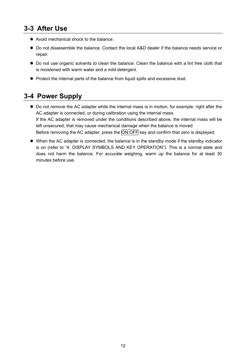 3 after use, 4 power supply | Rice Lake MC Series Mass Comparator, A&D Weighing - MC-6100 User Manual | Page 14 / 66