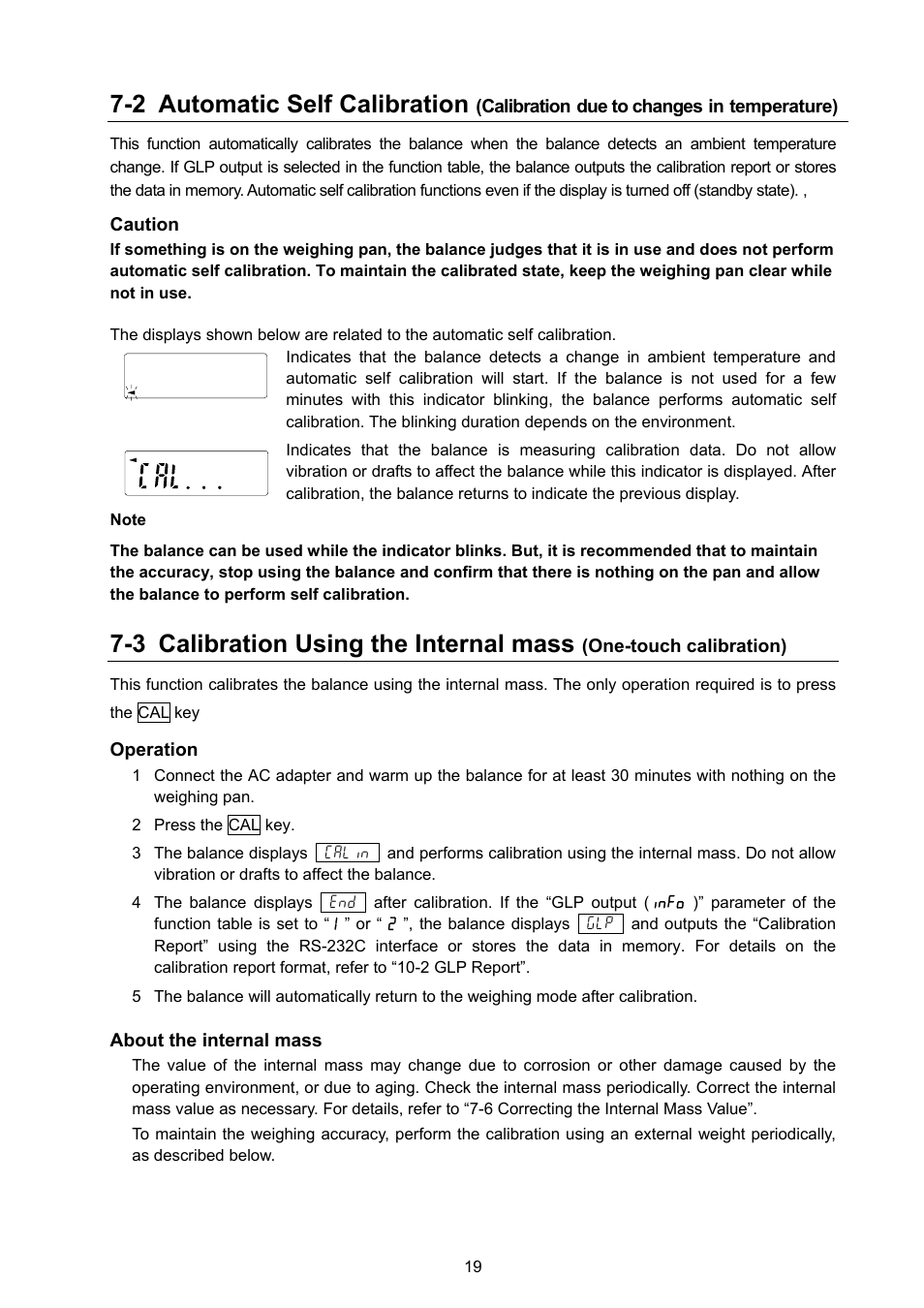 2 automatic self calibration, 3 calibration using the internal mass | Rice Lake MC Series Mass Comparator, A&D Weighing - MC-6100 User Manual | Page 21 / 66