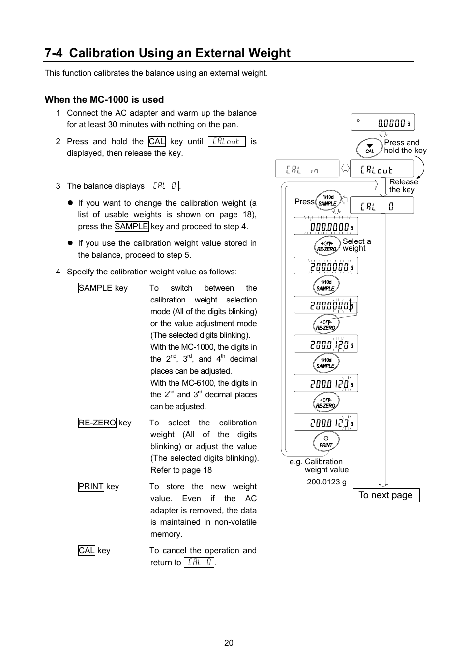 4 calibration using an external weight | Rice Lake MC Series Mass Comparator, A&D Weighing - MC-6100 User Manual | Page 22 / 66