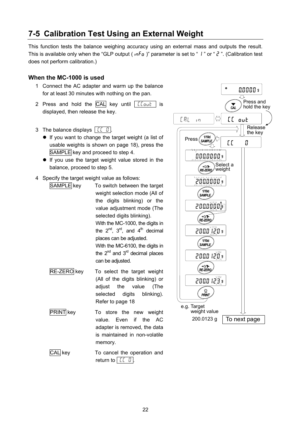 5 calibration test using an external weight | Rice Lake MC Series Mass Comparator, A&D Weighing - MC-6100 User Manual | Page 24 / 66