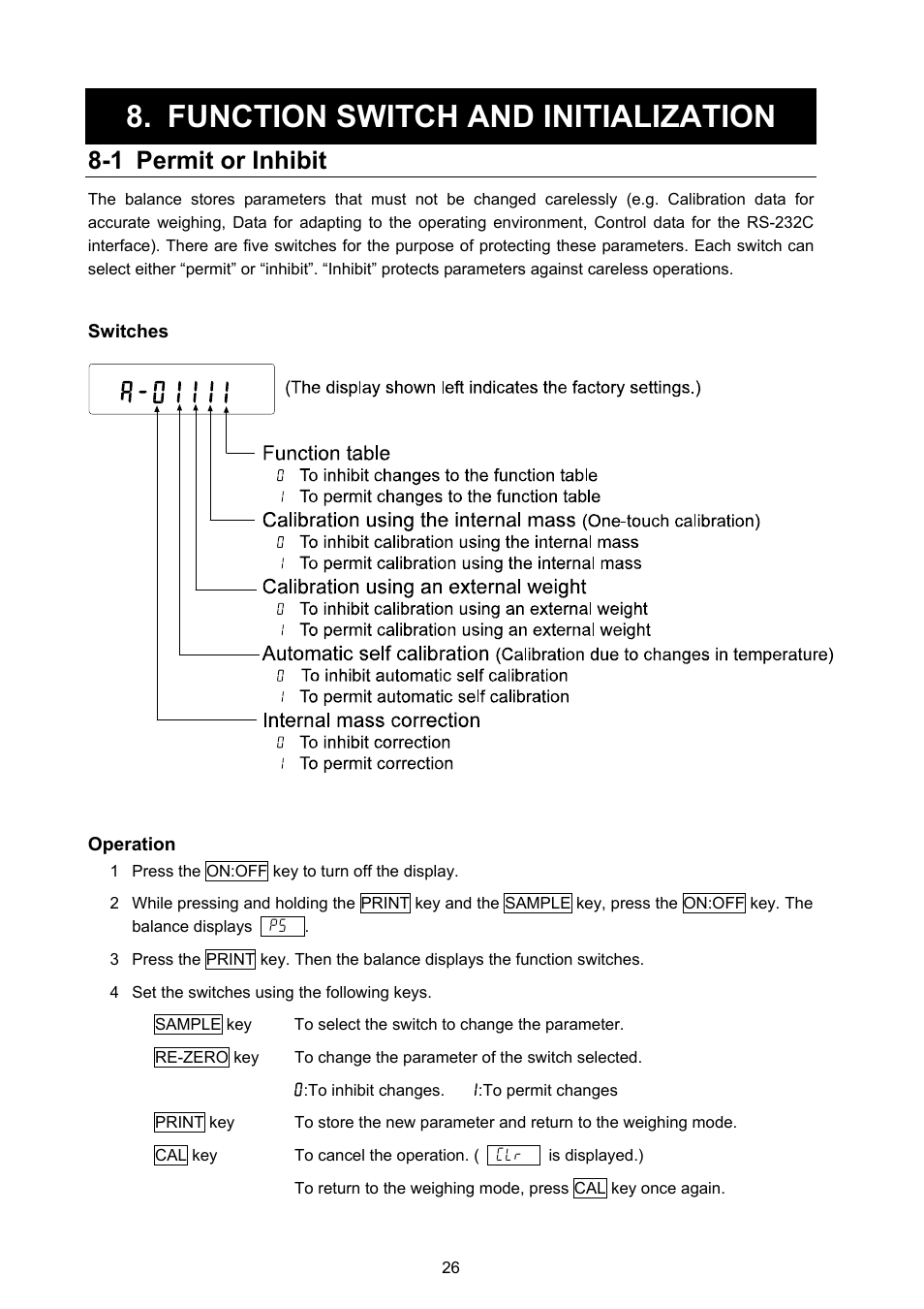 Function switch and initialization, 1 permit or inhibit | Rice Lake MC Series Mass Comparator, A&D Weighing - MC-6100 User Manual | Page 28 / 66