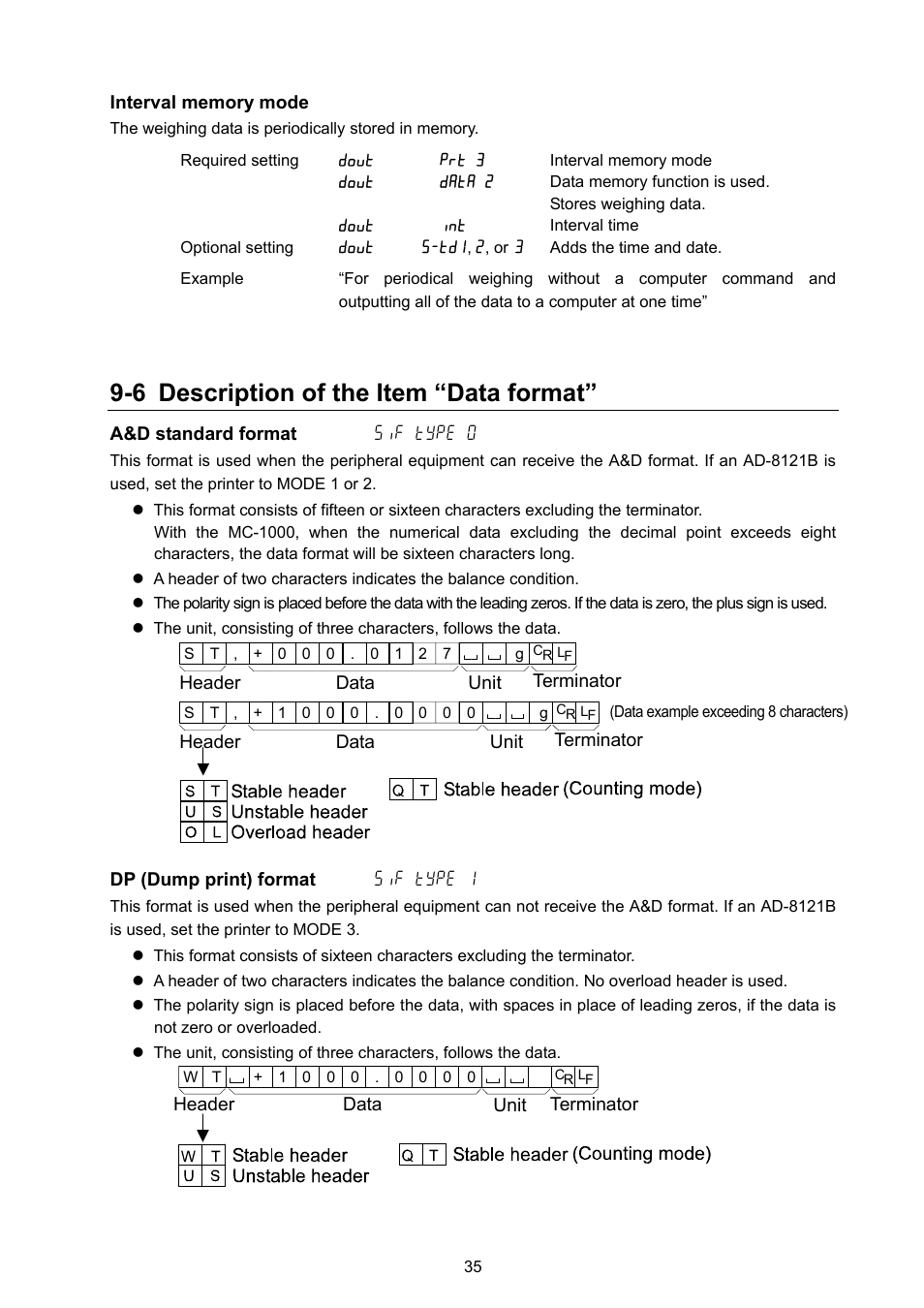 6 description of the item “data format | Rice Lake MC Series Mass Comparator, A&D Weighing - MC-6100 User Manual | Page 37 / 66