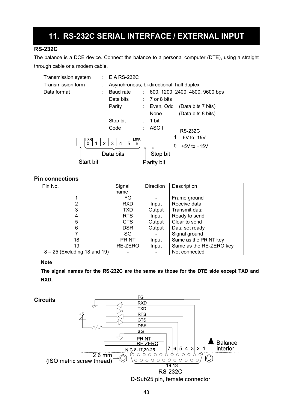 Rs-232c serial interface / external input | Rice Lake MC Series Mass Comparator, A&D Weighing - MC-6100 User Manual | Page 45 / 66