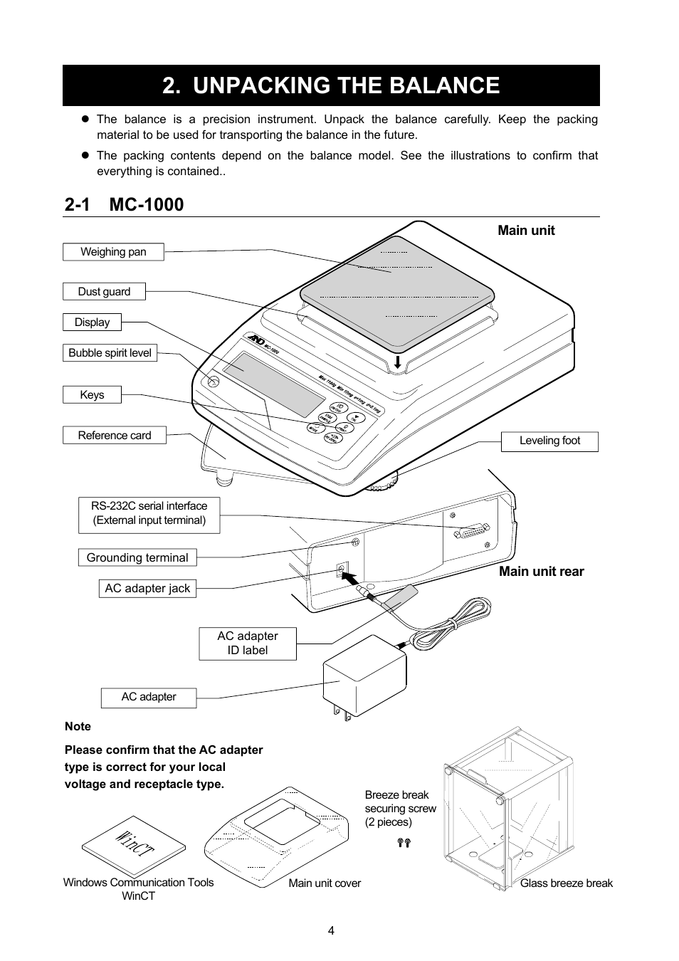 Unpacking the balance | Rice Lake MC Series Mass Comparator, A&D Weighing - MC-6100 User Manual | Page 6 / 66