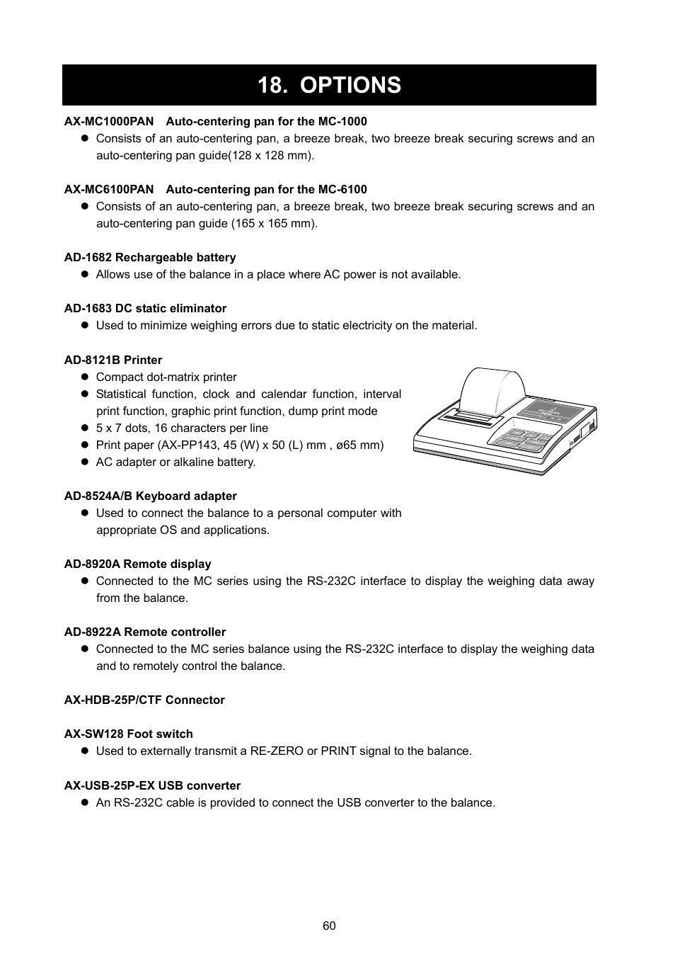 Options | Rice Lake MC Series Mass Comparator, A&D Weighing - MC-6100 User Manual | Page 62 / 66