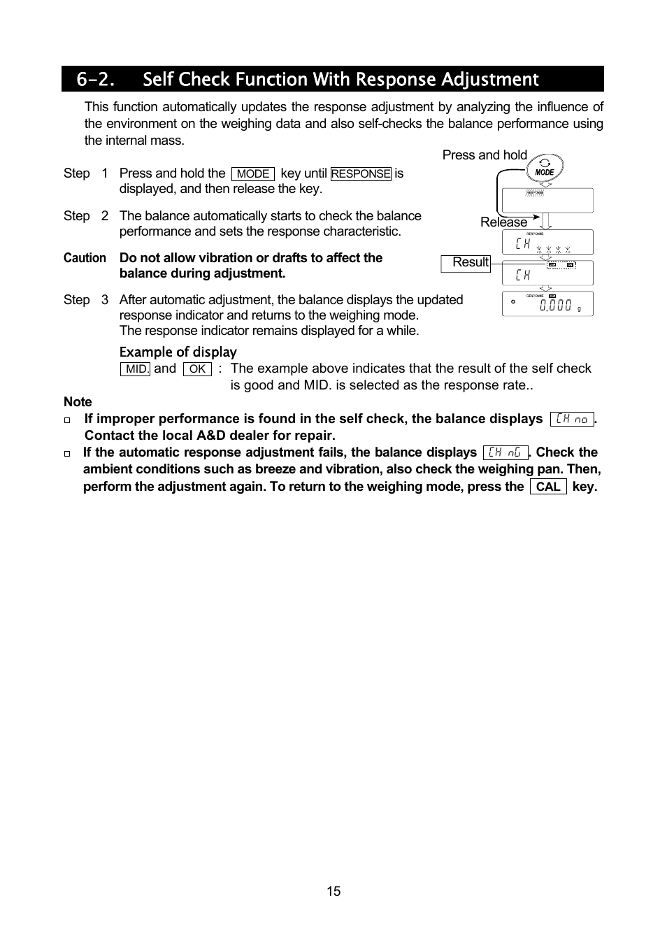 2. self check function with response adjustment | Rice Lake MC Series Mass Comparator, A&D Weighing - MC-30K User Manual | Page 17 / 66