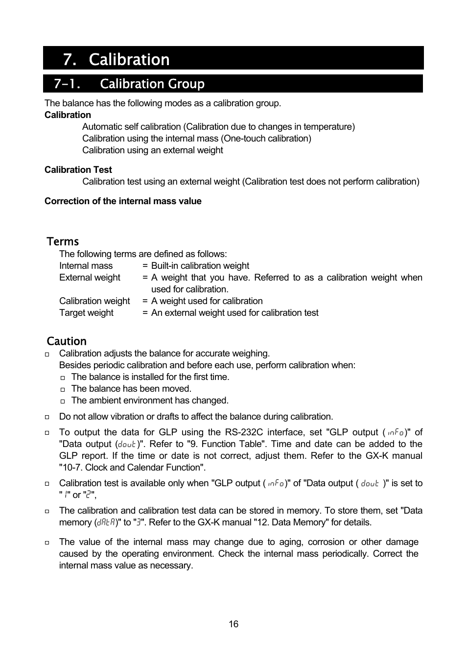 Calibration, 1. calibration group | Rice Lake MC Series Mass Comparator, A&D Weighing - MC-30K User Manual | Page 18 / 66