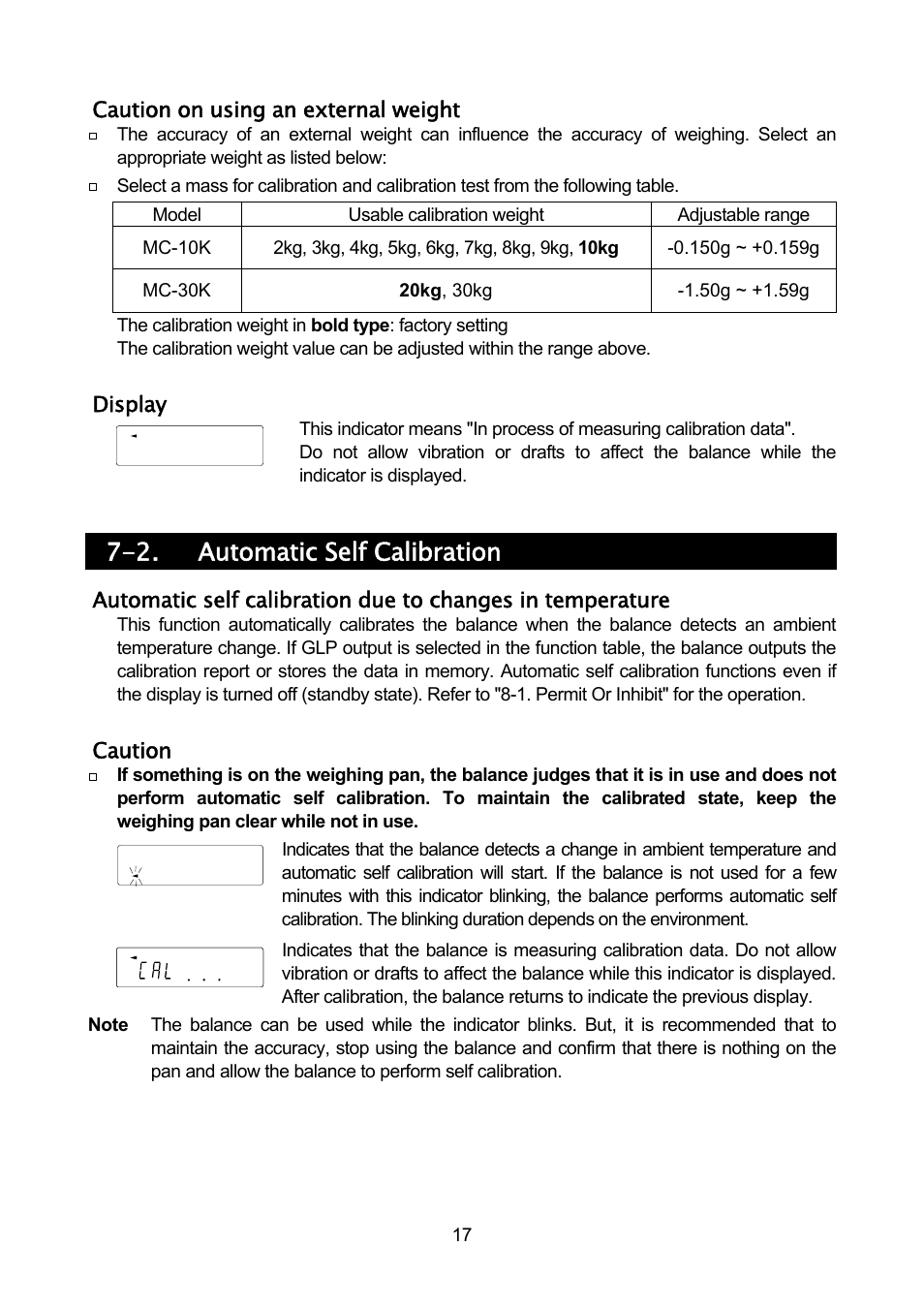 2. automatic self calibration | Rice Lake MC Series Mass Comparator, A&D Weighing - MC-30K User Manual | Page 19 / 66