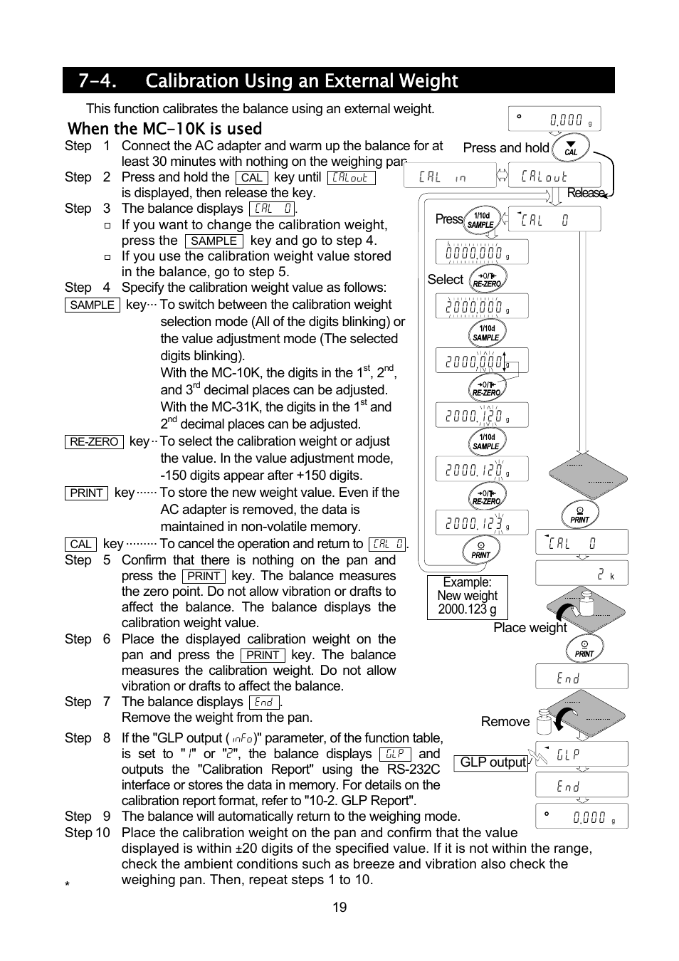 4. calibration using an external weight, When the mc-10k is used | Rice Lake MC Series Mass Comparator, A&D Weighing - MC-30K User Manual | Page 21 / 66