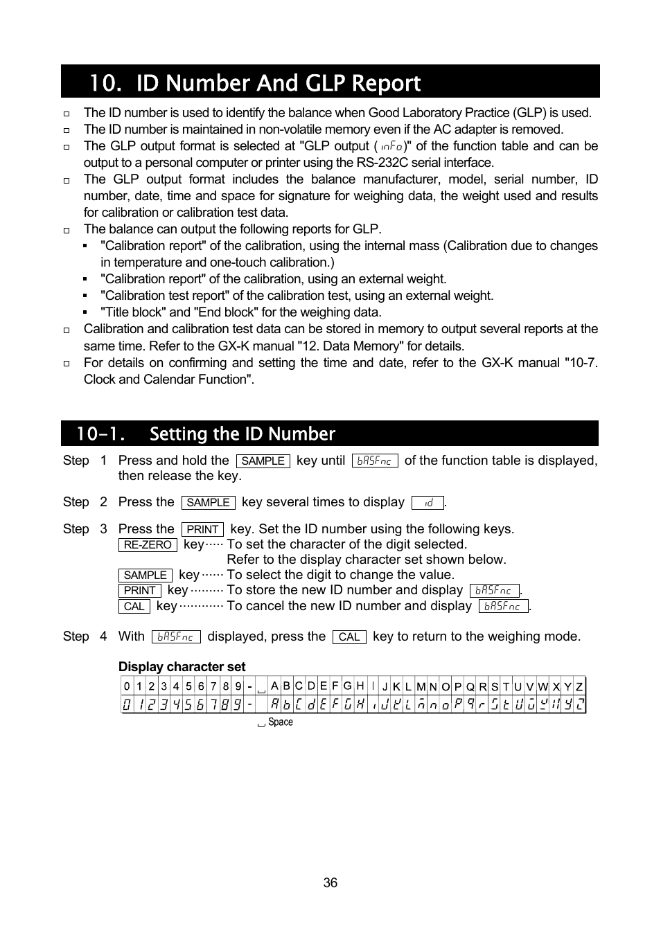 Id number and glp report, 1. setting the id number | Rice Lake MC Series Mass Comparator, A&D Weighing - MC-30K User Manual | Page 38 / 66