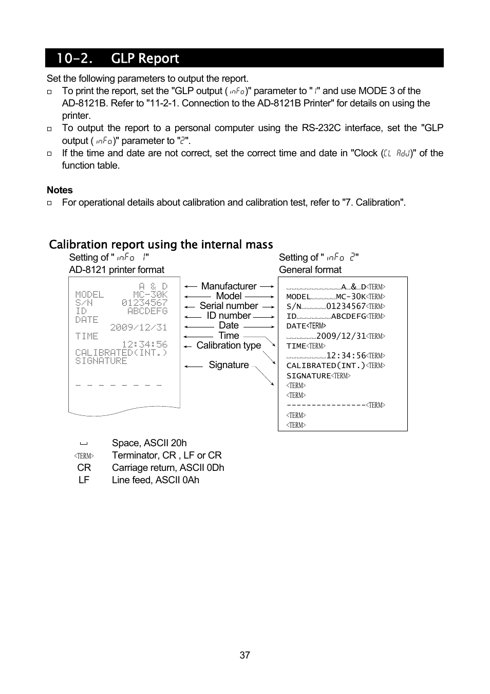 2. glp report, Calibration report using the internal mass | Rice Lake MC Series Mass Comparator, A&D Weighing - MC-30K User Manual | Page 39 / 66