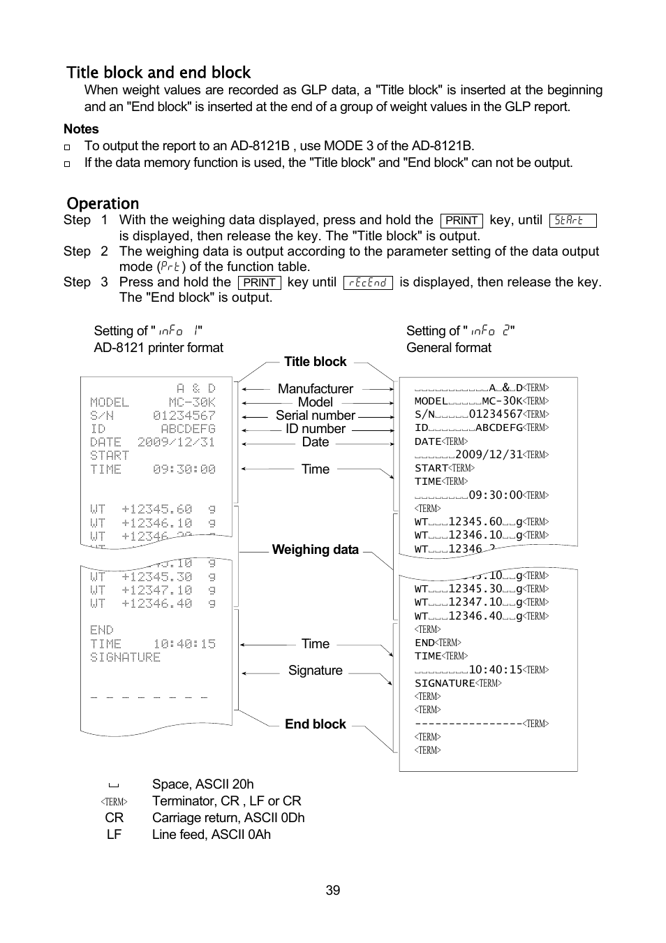 Title block and end block, Operation | Rice Lake MC Series Mass Comparator, A&D Weighing - MC-30K User Manual | Page 41 / 66