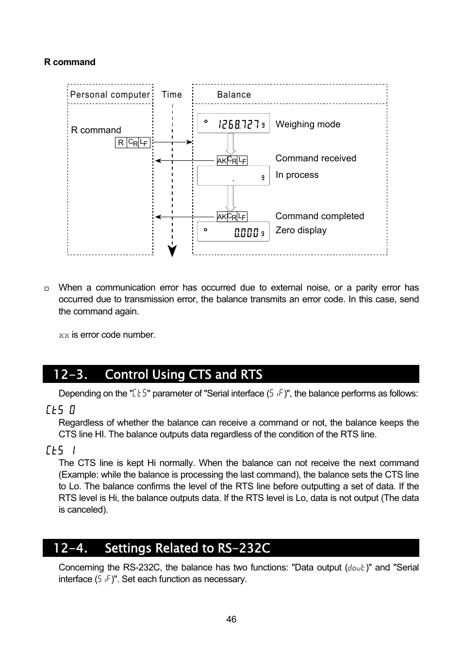 3. control using cts and rts, 4. settings related to rs-232c | Rice Lake MC Series Mass Comparator, A&D Weighing - MC-30K User Manual | Page 48 / 66