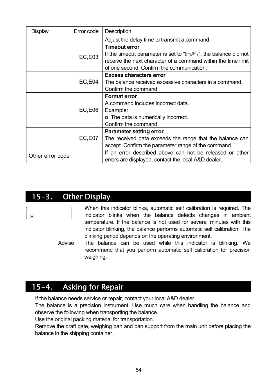 3. other display, 4. asking for repair | Rice Lake MC Series Mass Comparator, A&D Weighing - MC-30K User Manual | Page 56 / 66